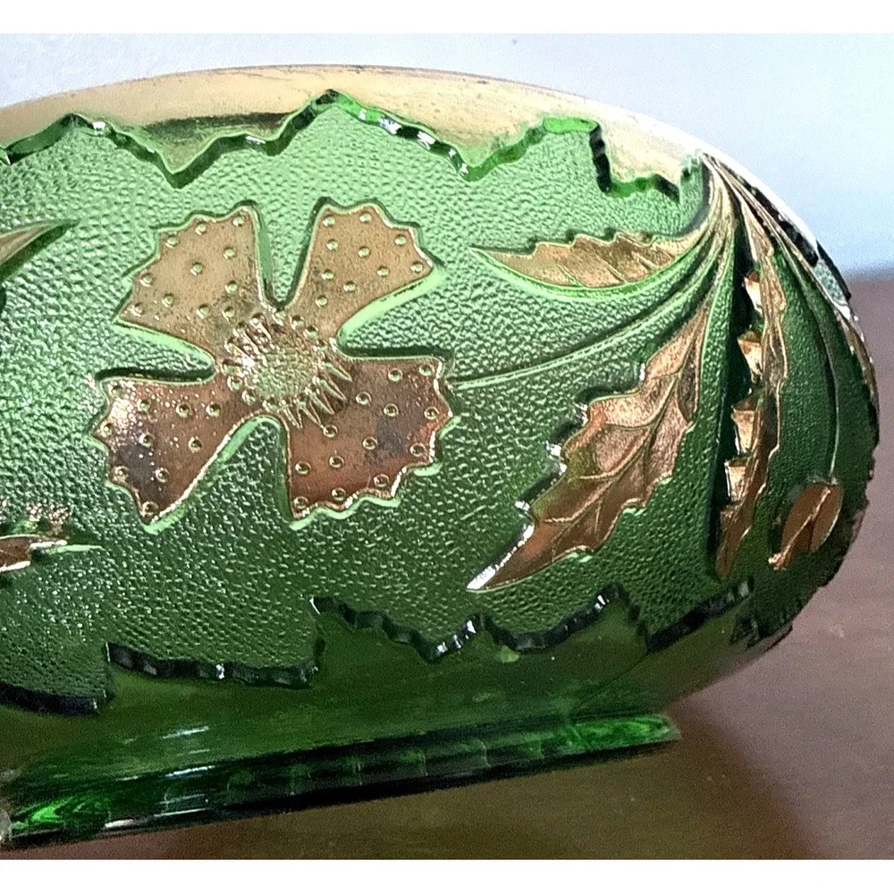 US Glass EAPG Delaware Serving Bowl Emerald Green Gold 8-1/8
